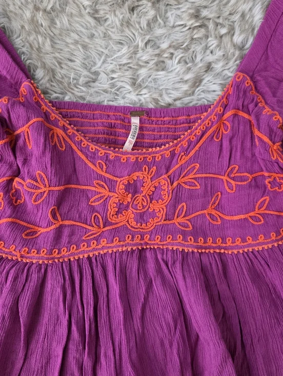 Free People Wedgewood Maxi Dress Purple With Orange Embroidery - Picture 7 of 16